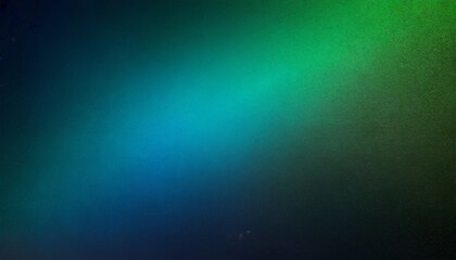 Wall Mural - green blue black blurred abstract gradient on dark grainy background glowing light large banner size