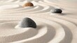 © Vladimir - Calm and Peaceful Zen Garden, sand and stones. Japanese dry garden. Closeup meditative sand patterns and balanced stones