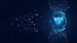 © S and V Design - Cybersecurity and information protection. Data protection concept design for personal privacy, and cyber security. Blue color abstract technology. Shield With Keyhole icon, Vector and Illustration.