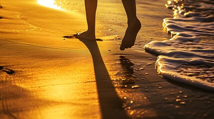 Poster - Sand and Silhouettes: Foot prints at the beach.