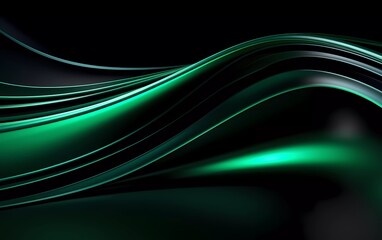 Wall Mural - 3d render, dark green background abstract shapes glowing in the ultraviolet spectrum, curved neon lines. generative ai