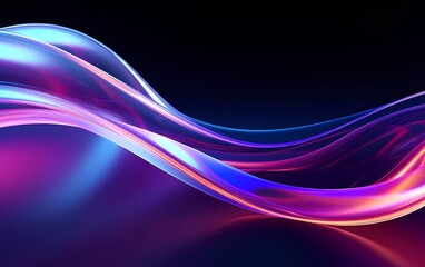 Poster - 3d render, silver colored background abstract shapes glowing in the ultraviolet spectrum, curved neon lines. generative ai