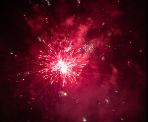 Sticker - bright red firework in night sky