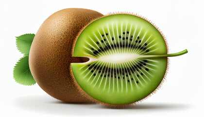 Fresh kiwi fruit set apart against a white background