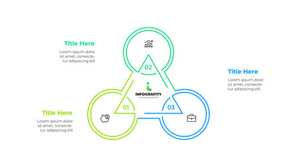 Poster - Outline triangle diagram divided into 3 sectors. Design concept of three steps or parts of business cycle. Infographic design template