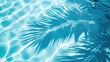 © NickArt - Blue clean and clear transparen swimming pool water reflecting palm leaves shadow neutral background