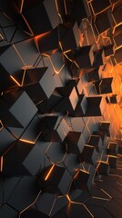Poster - Vertical black and orange background of shapes. AI generative.