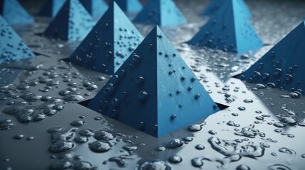 Poster - Blue abstract background from triangles and pyramids. AI generative.