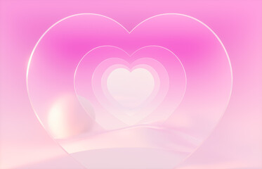 Aufkleber - Romantic scene with heart shaped frame on winter landscape background. 3d rendering