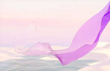 Aufkleber - Romantic podium with purple crystal silk on winter landscape background. 3d rendering.