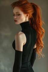 Wall Mural - supermodel, red hair, sleek ponytail