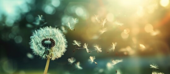 Dandelion seeds floating on the wind.