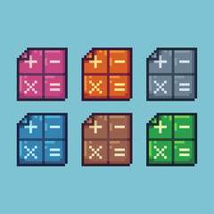 Poster - Pixel art sets icon of page math variation color.mathematic page icon on pixelated style. 8bits perfect for game asset or design asset element for your game design. Simple pixel art icon asset.