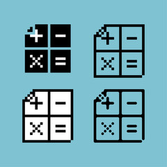 Poster - Pixel art sets outline icon of page math variation color.math page icon on pixelated style. 8bits perfect for game asset or design asset element for your game design. Simple pixel art icon asset.