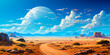 Background design depicting a desert battle scene. Dominant blue color scheme to create a striking visual effect.
