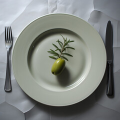 **1 olive seen in a fancy plate in a prison** , Ai generative