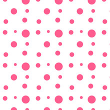 Pink Dots Seamless Pattern.Polka Dot Repeat Pattern.Pink Round Circles On White Background.