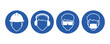 © AndiPoe - Bundle set blue round icon head protection, wear helmet, ear pad cover, goggle, face mask for industrial construction engineering safety sign