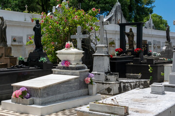 Sculpture is seen in tombs of Campo Santo Cemetery, in the city of Salvador, Bahia.