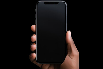 Cropped shot view of hand holding smart phone with blank copy space screen for your text generated AI