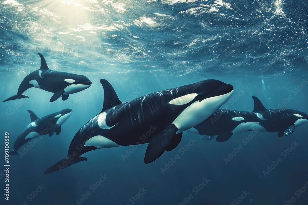 orca fish or killer whale swimming on under water of sea Stock Photo ...