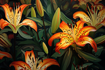 Illustrated background of Lily buds