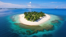 Aerial View Of Tropical Island, Pristine Beach, Ideal Retreat