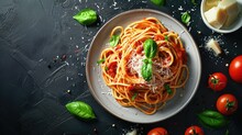 Tasty Appetizing Classic Italian Spaghetti Pasta With Tomato Sauce,
