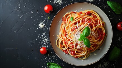 Wall Mural - Tasty appetizing classic italian spaghetti pasta with tomato sauce,