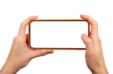 Poster - Hand using mobile phone display, smartphone screen mockup, cellphone isolated on white