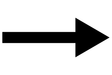 Icon of a straight pointed arrow. Black arrow indicating rightward direction. Isolated image.