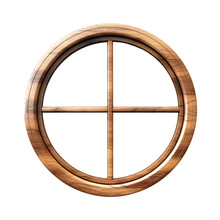 Brown Wooden Circle Window Isolated On Transparent Background, PNG