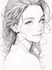 Portrait of a beautiful girl, character sketch pencil drawing illustration