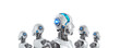 Group of Artificial Intelligence Robots with digital graphic Brain Engine inside Head Isolated on transparent background, png file, 3D rendering