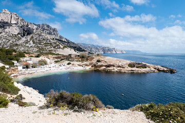 Wall Mural - Bucht von Calanque de Marseilleveyre, Calanques zwischen Marseille und Cassis, Felsen, Mittelmeer, klettern, wandern, Natur, Klippen, Massif des Calanques, Frankreich