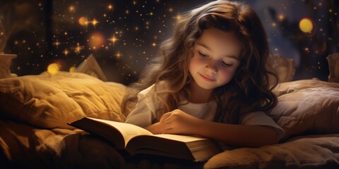 Sticker - A cute little girl reading a book