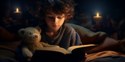 Sticker - A cute little boy reading a book