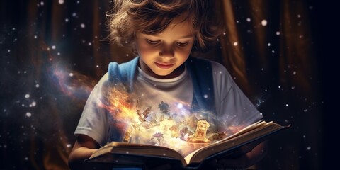 Wall Mural - Child opened a magic book