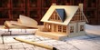© xartproduction - wooden house model stands on the drawings