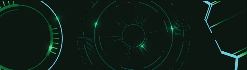 Poster - abstract futuristic background with futuristic elements and blue circle round glowing technology sci fi frame.