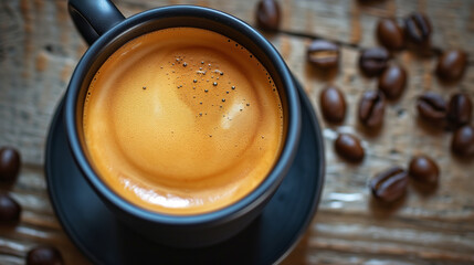 Wall Mural - A cup of espresso coffe with some coffee beans