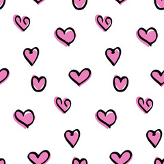 Wall Mural - Stylish graphic seamless pattern with pink hearts. Background, wrapping paper