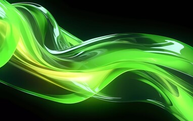 Poster - 3d rendering. Abstract twisted brush strokes glow with light green neon light. generative ai