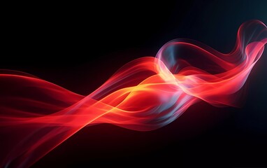 Poster - 3d rendering. Abstract twisted brush strokes glow with dark red neon light. generative ai