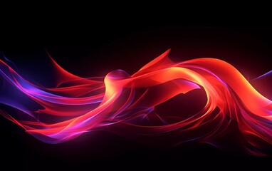 Poster - 3d rendering. Abstract twisted brush strokes glow with dark red neon light. generative ai