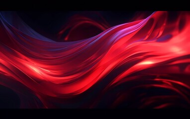 Poster - 3d rendering. Abstract twisted brush strokes glow with dark red neon light. generative ai