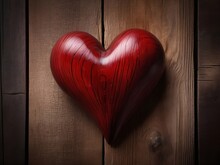 A 3d Shape Red Wooden Heart In Wooden Background