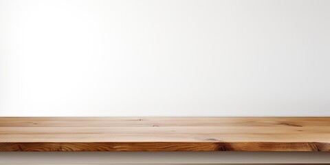 Wall Mural - Empty wooden table with white background for showcasing or arranging your products.