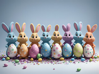 Wall Mural - easter bunny and easter eggs