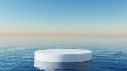 Wall Mural - white podium on wave beach and blue sky abstract background. copy space for product presentation. 3d